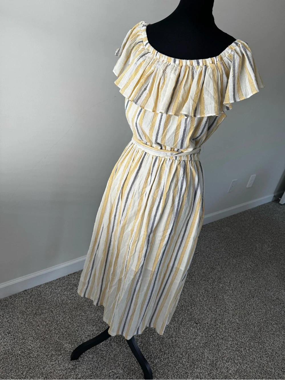 Michael Michael Kors NWT Striped Ruffle Neck Midi Dress Cotton Blend Size